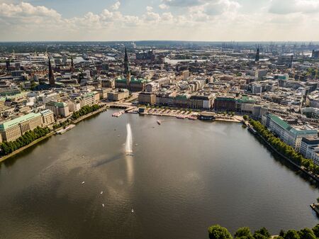 Aerial view of Lake Alster in the center of Hamburg. Geramania in the summerの写真素材