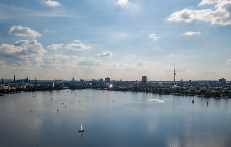 Aerial view of Lake Alster in the center of Hamburg. Geramania in the summer