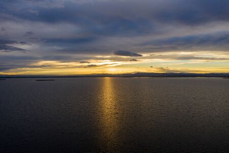 Aerial view of lake Albufera during sunset. Valenciaの写真素材