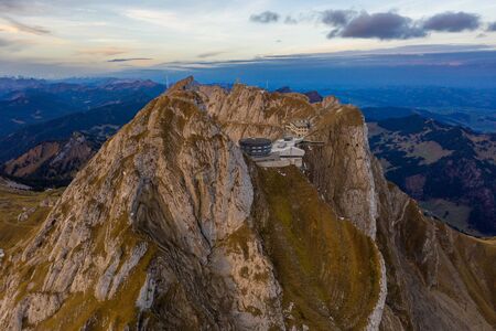 Aerial view of Mount Pilatus during sunrise. Autumn Switzerland.の写真素材