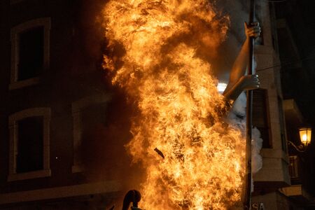 Cream Night. End of the feast of Fallas, when all papermache models on the street are burned. Intangible World Heritage Site by Unesco. Valencia, Spain, March 19, 2019.のeditorial素材