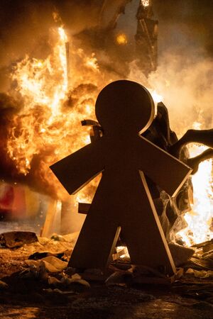 Cream Night. End of the feast of Fallas, when all papermache models on the street are burned. Intangible World Heritage Site by Unesco. Valencia, Spain, March 19, 2019.のeditorial素材