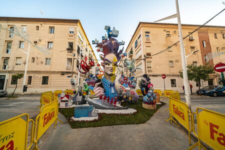 Las Fallas,papermache models are constructed then burnt in the traditional celebration in praise of St Joseph on March 16,2019 in Valencia, Spain.のeditorial素材