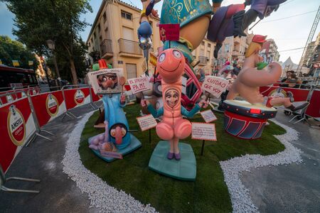 Las Fallas,papermache models are constructed then burnt in the traditional celebration in praise of St Joseph on March 16,2019 in Valencia, Spain.のeditorial素材