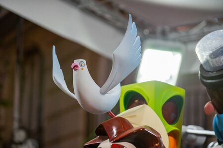 Las Fallas,papermache models are constructed then burnt in the traditional celebration in praise of St Joseph on March 18,2019 in Valencia, Spain.のeditorial素材