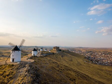 Aerial view of Don Quixote windmills. Molino Rucio Consuegra in the center of Spain.