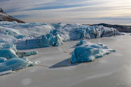 Aerial view of the Sv nafellsj kull glacier in sunny weather. The beginning of spring in Iceland