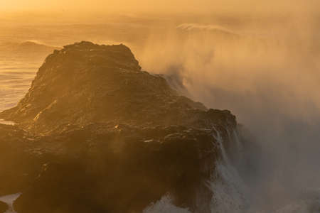 View from cape Dyrholaey, Iceland. Stormy sunriseの写真素材