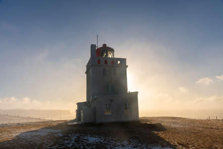 The old lighthouse on a Dyrholaey cape in south region of Icelandの写真素材