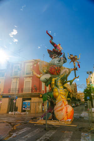 Sculpture Fallas in the area Benimaclet during the holiday in Valenciaのeditorial素材