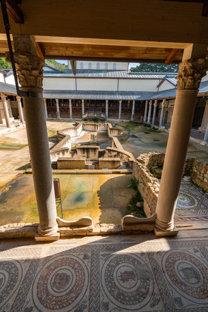 Ancient Roman Ruins with Stunning Mosaics in Sicily, Italyの写真素材