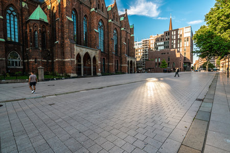Stunning Summer Streetscape in Hamburg, Germanyの写真素材