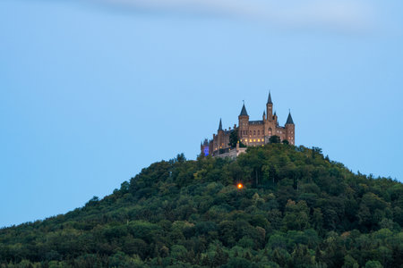 Enchanting Castle Hohenzollern on a Summer Evening in Germanyの写真素材