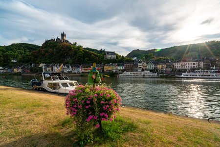 Summer View of Castle Cochem and River Moselle in Germanyの写真素材