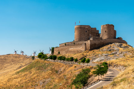 Stunning Consuegra Windmills and Castle Landscape - Don Quixote Inspirationの写真素材
