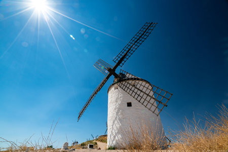 Stunning Summer View of Consuegra Windmills in Spainの写真素材