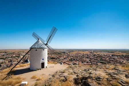 Stunning Summer View of Consuegra Windmills in Spainの写真素材