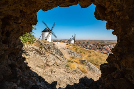 Breathtaking View of Consuegra Windmills in Summer, Spainの写真素材