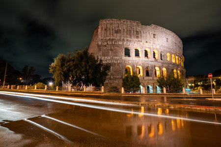 Night View of the Iconic Colosseum in Rome, Italy