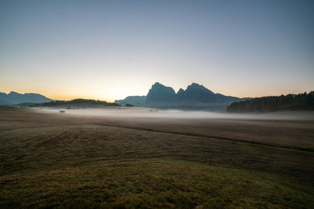 Misty Mountain Sunrise in the Alps, Italyの写真素材