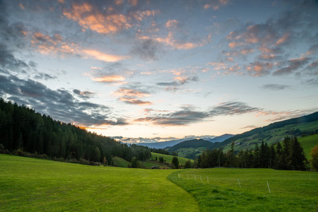 Breathtaking Sunset Over Santa Maddalena, Alps, Italyの写真素材