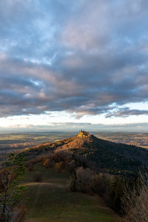 Stunning Autumn View of Hohenzollern Castle in Germanyの写真素材