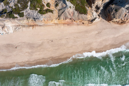Aerial View of Portugals Pristine Ocean Coastlineの写真素材