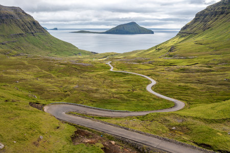 Breathtaking Aerial View of Faroe Islands in Late Summerの写真素材