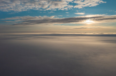 Panoramic View of Misty Sunsetの写真素材