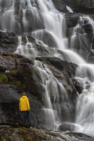 Majestic Waterfall View in Faroe Islands - End of Summer Adventureの写真素材