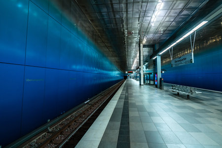Modern Subway Station Interior in Hamburg, Germany During Summerの写真素材