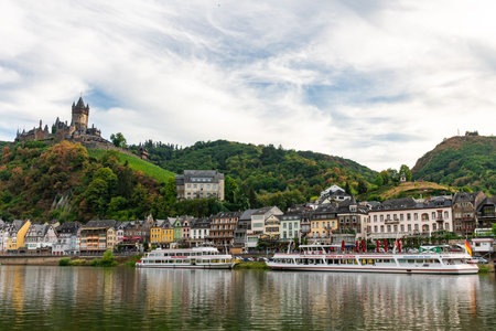 Scenic Summer View of Castle Cochem and Moselle River, Germanyの写真素材