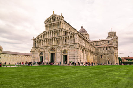 Stunning View of the Pisa Cathedral and Leaning Tower in Italyの写真素材