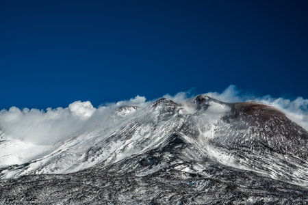 Majestic Etna Volcano Under Clear Blue Sky, Sicily, Italyの写真素材