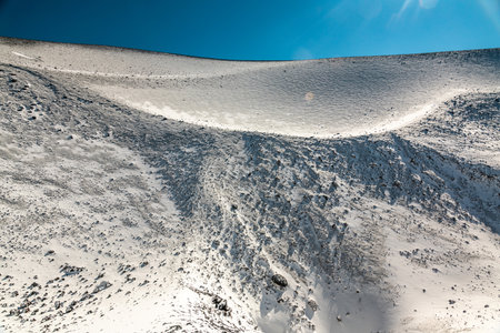 Breathtaking Snowy Landscape at Mount Etna, Sicily, Italyの写真素材