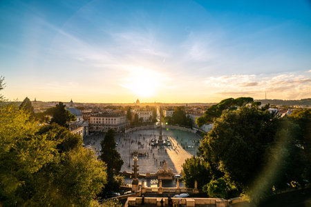 Stunning Sunset Over Romes Piazzas: A Breathtaking Viewの写真素材