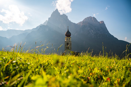 Charming Alpine Church in the Heart of the Italian Alpsの写真素材