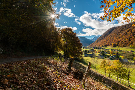 Breathtaking Autumn Landscape on a Scenic Road Trip in France and Switzerlandの写真素材