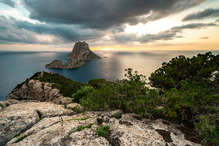Stunning Island View at Sunset, Ibiza, Spainの写真素材