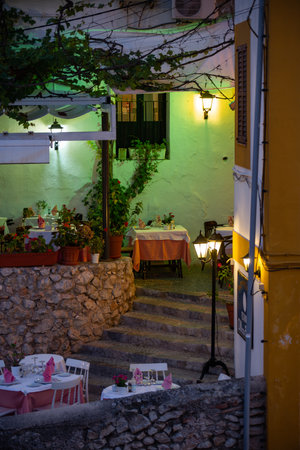 Charming Nighttime Dining in Ibizas Hidden Gemの写真素材