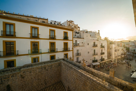Sunset View Over Old Town Ibiza, Spainの写真素材