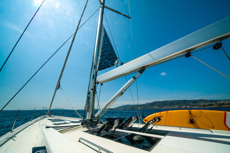 Sailing Adventure on a Yacht in Ibizas Beautiful Mediterranean Seaの写真素材