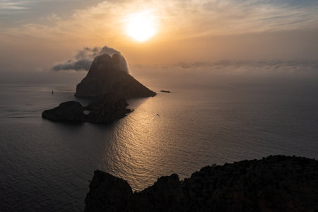 Stunning Aerial Sunset View of Ibizas Iconic Es Vedra Islandの写真素材