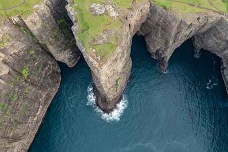 Stunning Aerial View of Unique Cliffs in Faroe Islandsの写真素材