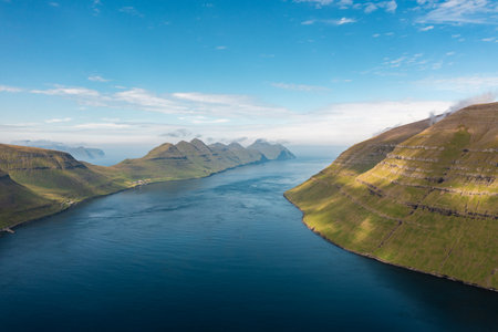 Stunning Aerial View of Faroe Islands in Late Summerの写真素材