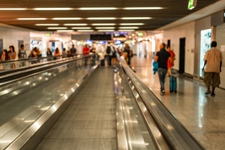 Busy Summer Day at Hamburg Airport with Travelers in Motionの写真素材
