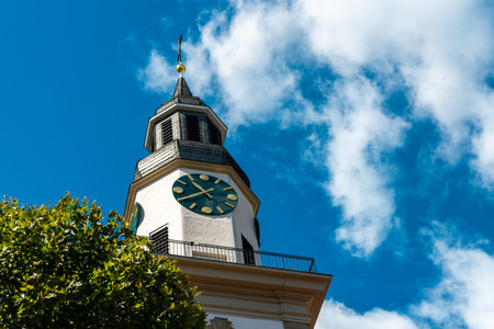 Summer Sky and Clock Tower in Germanyの写真素材