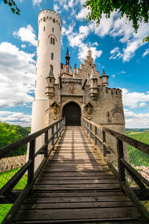 Enchanting View of Castle Lichtenstein in Summer, Germanyの写真素材