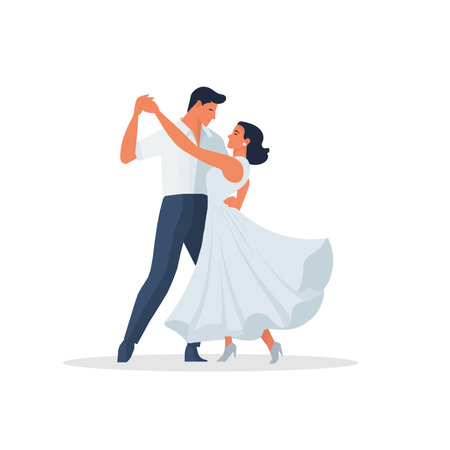 Couple dancing tango. Flat vector illustration isolated on white background.のイラスト素材