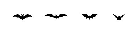 Halloween bat silhouette set isolated on white background. Spooky black horror bat graphic. Vectorのイラスト素材